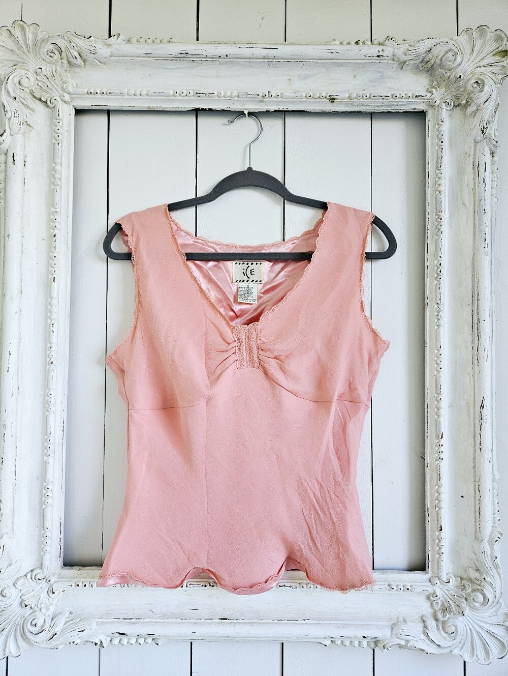 Vintage 90s Ice Sleeveless Blouse Size 12 Pink 100% Silk Tank Top Y2K